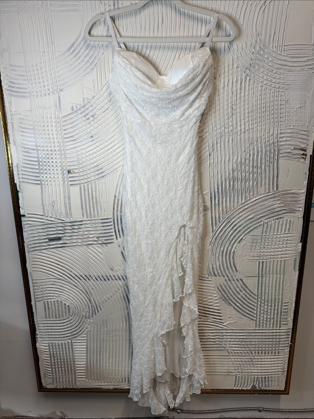 White Lace High-Low Slip Dress with Cowl Neck N0662